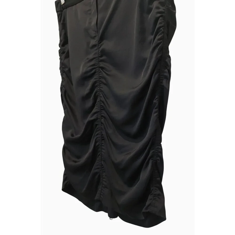 Theory Satin Black Gathered Ruched Rayon-Wool Blend Pencil Skirt Sz 6 - USA - Picture 3 of 7